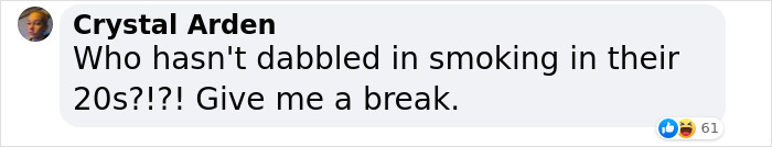 Text comment discussing young adult smoking habits, expressing a lenient viewpoint.