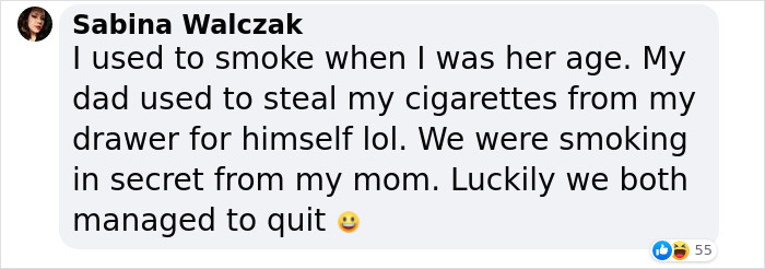 Instagram comment about smoking, reflecting on a past habit and quitting successfully, with a humorous tone.