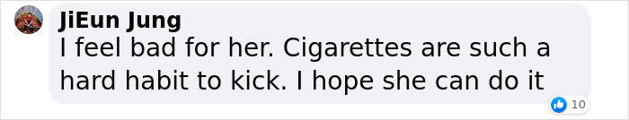 Text message showing concern about cigarette addiction and hopes for quitting.