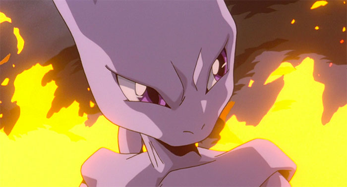 Mewtwo looks strict and a yellow fire in the background - 8