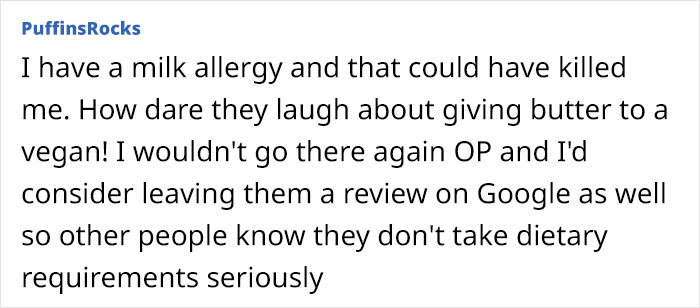 Parent Takes Vegan Daughter To A Restaurant, Waitress Reveals Her 'Vegan' Dish Had Butter In It, Leaving The Parent Livid Parent Takes Vegan Daughter To A Restaurant, Waitress Reveals Her 'Vegan' Dish Had Butter In It, Leaving The Parent Livid