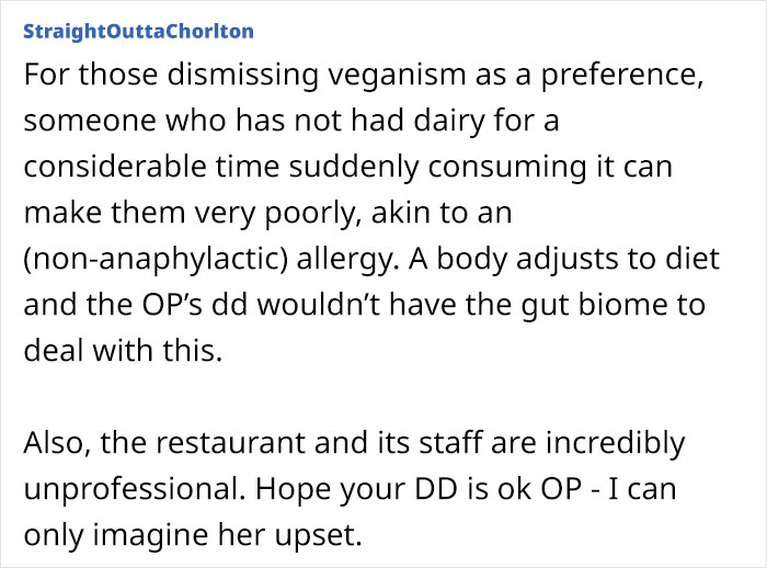 Parent Takes Vegan Daughter To A Restaurant, Waitress Reveals Her 'Vegan' Dish Had Butter In It, Leaving The Parent Livid Parent Takes Vegan Daughter To A Restaurant, Waitress Reveals Her 'Vegan' Dish Had Butter In It, Leaving The Parent Livid