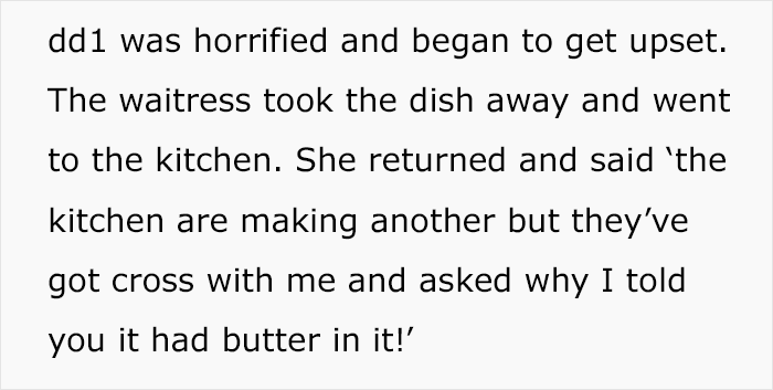 Parent Takes Vegan Daughter To A Restaurant, Waitress Reveals Her 'Vegan' Dish Had Butter In It, Leaving The Parent Livid Parent Takes Vegan Daughter To A Restaurant, Waitress Reveals Her 'Vegan' Dish Had Butter In It, Leaving The Parent Livid