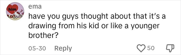 Comment under viral tattoo artist's back piece, questioning if it's a child's drawing.