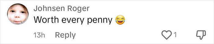 Comment with user profile picture; text says "Worth every penny" and includes a laughing emoji.