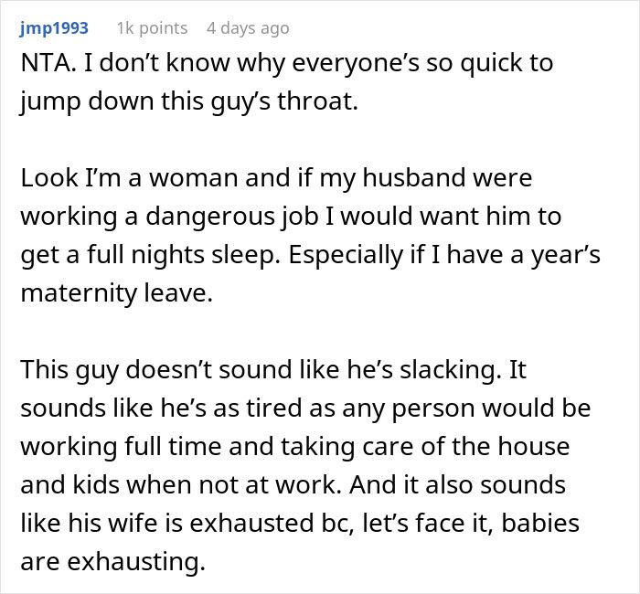 Dad Says His Sleep Is More Important Than Helping With The Baby At Night Because Of His Job, Asks For People's Perspectives Online