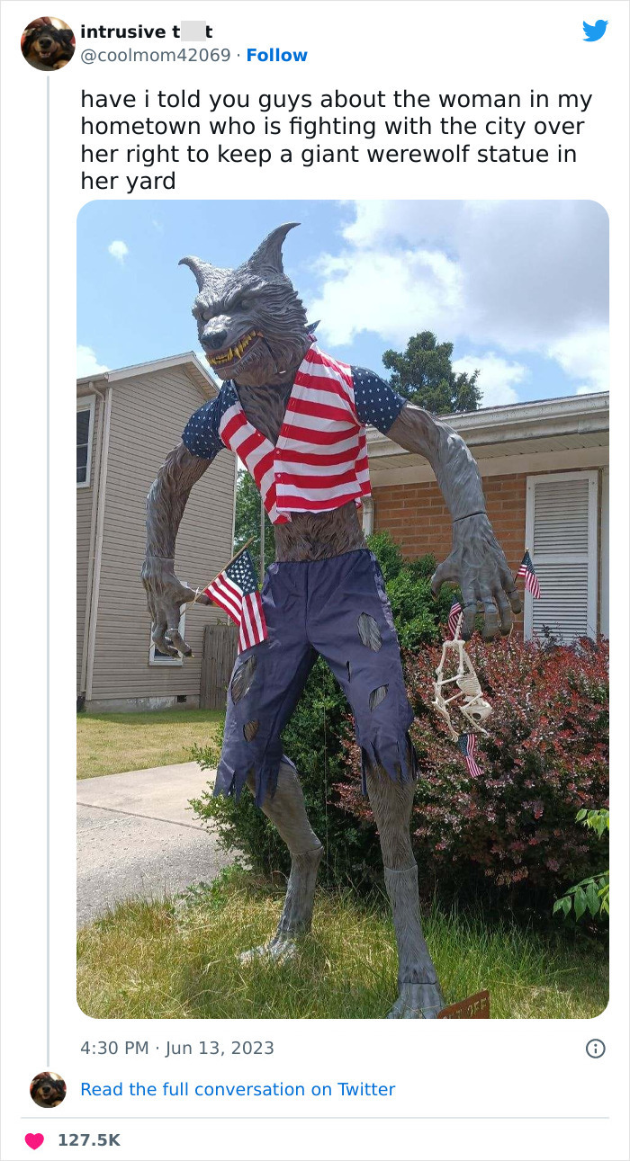 City Tries To Force This Woman To Take Down Her Epic Werewolf Statue, She Stands Her Ground With Technicalities And Now Folks Online Stand By Her City Tries To Force This Woman To Take Down Her Epic Werewolf Statue, She Stands Her Ground With Technicalities And Now Folks Online Stand By Her