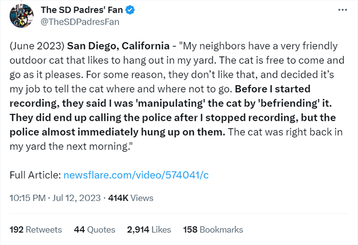 Couple Threatens To Call The Cops For Neighbor Allegedly ‘Harboring’ Their Cat Couple Threatens To Call The Cops For Neighbor Allegedly ‘Harboring’ Their Cat