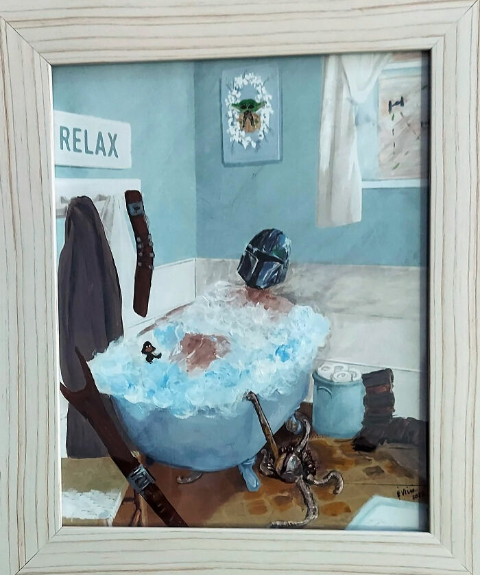 This Was A Framed Print From Big Lots, Bought At A Thrift. Christmas Gift For A Mandalorian Fan