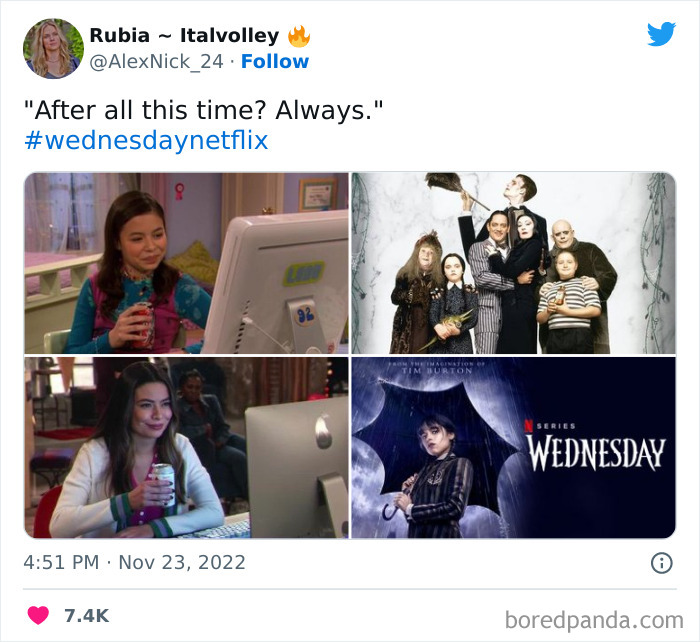 Wednesday Addams meme collage featuring scenes from the Netflix series.