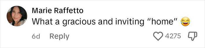 Comment from Marie Raffetto saying what a gracious and inviting home with a laughing emoji reacting to Airbnb rules notes.
