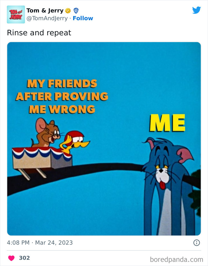 Tom and Jerry meme with friends cheering after proving someone wrong.