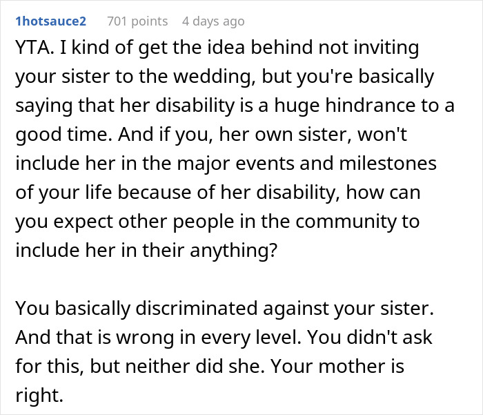 &ldquo;AITA For Uninviting My Mom From My Wedding?&rdquo;: Bride Doesn&rsquo;t Want Her Disabled Sister At Her Wedding, Causing Massive Rift In Family