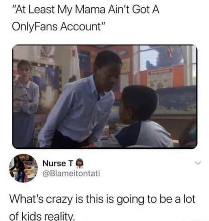 Meme from Men’s Humor showing kids in a classroom with a funny OnlyFans comment.