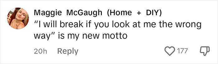 Comment from Maggie McGaugh about her new motto, featured in a viral Airbnb rules post with millions of views.