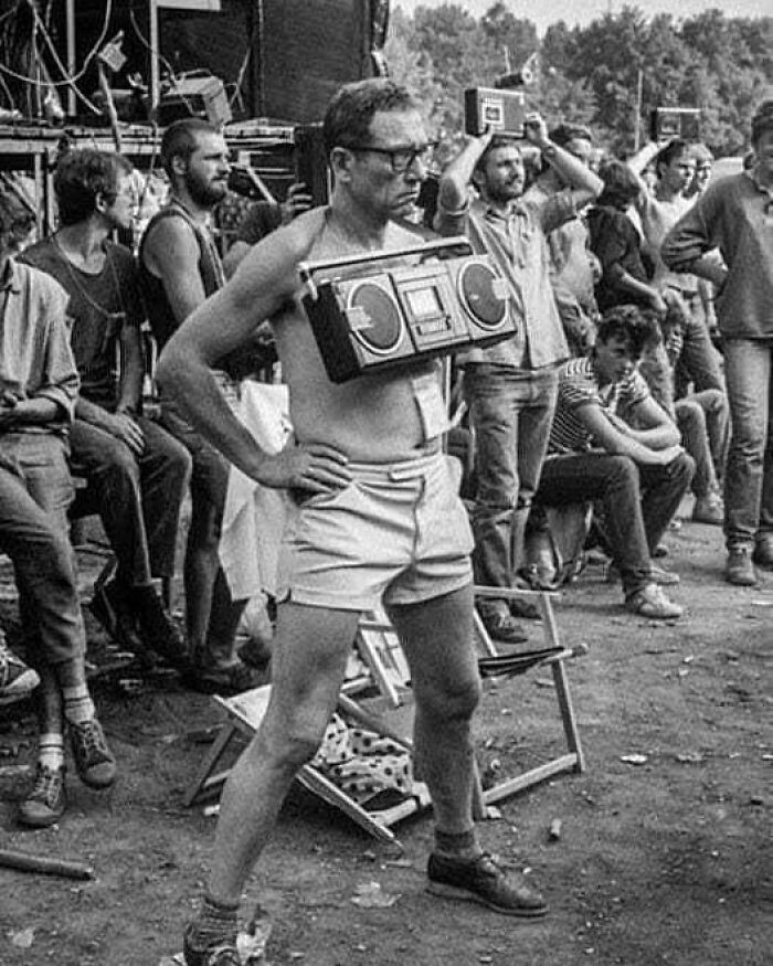 A Man Recording A Cassette Tape At A Music Festival In Poland, 1980s