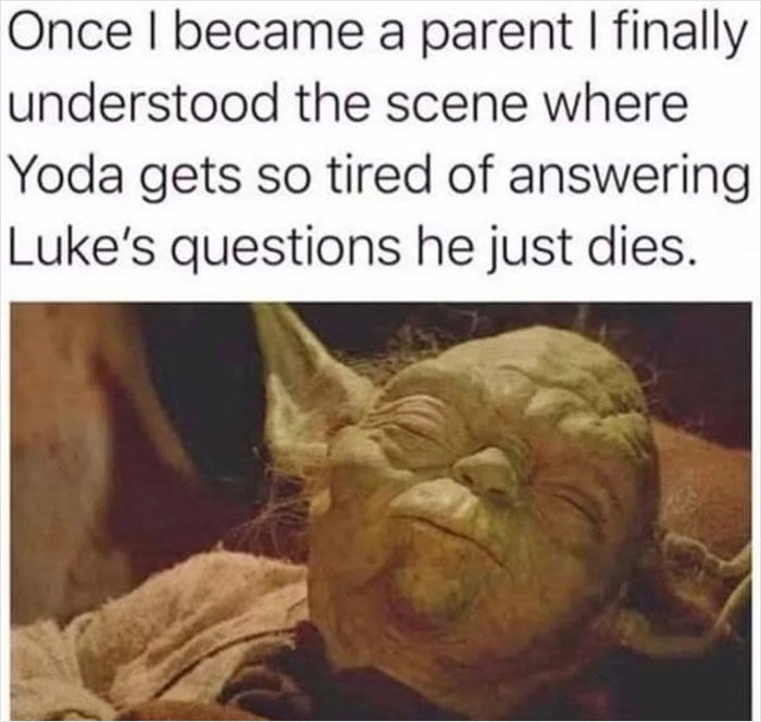 Yoda meme from Men’s Humor about parenthood and answering children's questions.