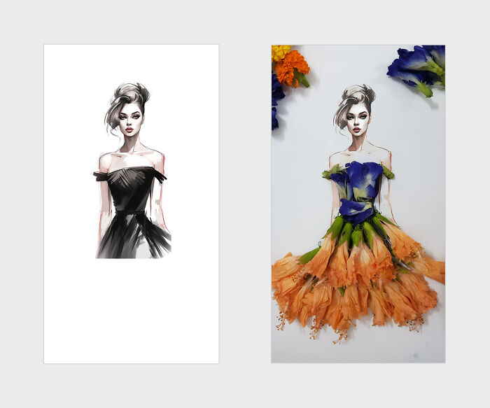 Hibiscus And Butterfly Pea Flowers Unite In A Vibrant Dress, Nature's Harmonious Palette On Display