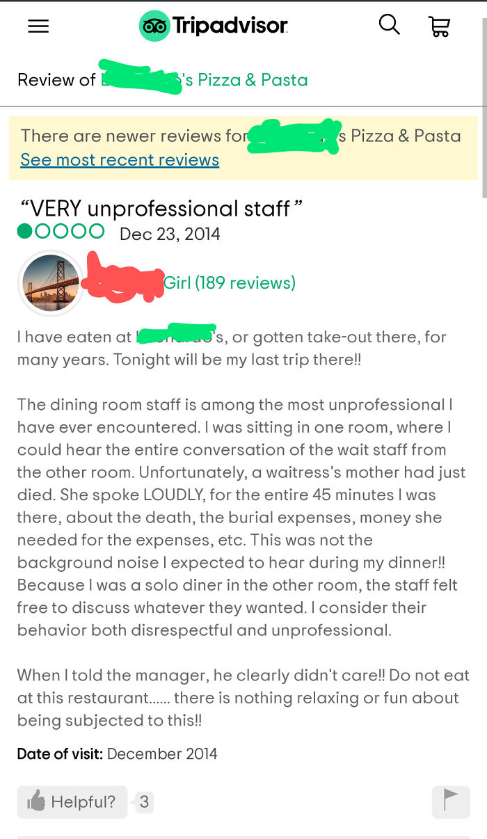 "Nothing Relaxing Or Fun" About Server's Mom Dying