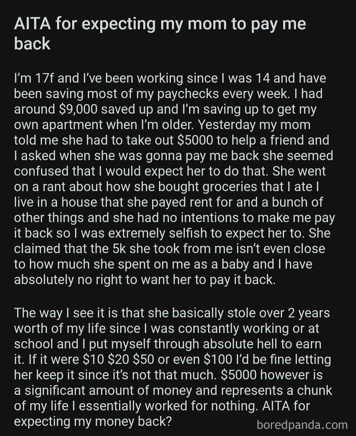 Screenshot of a story showing entitlement and conflict over money, illustrating the world’s most entitled individuals.