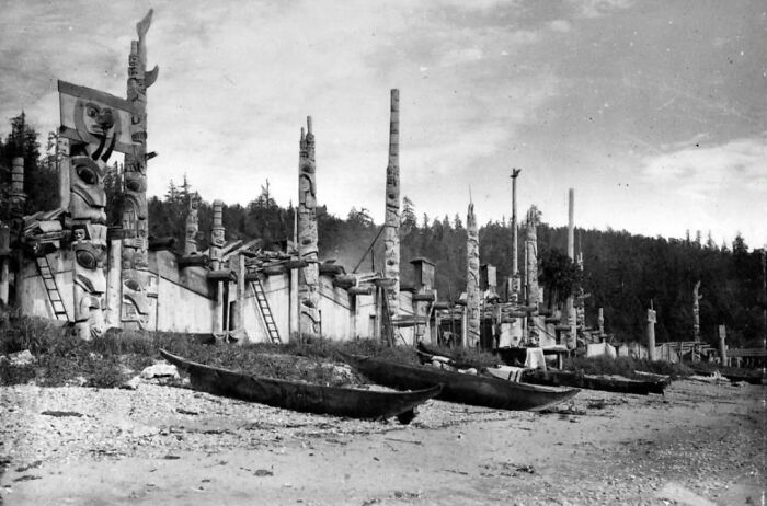 (1878) A Forest Of Totem Poles Crafted By The Haida People At Skidegate, British Columbia In 1878