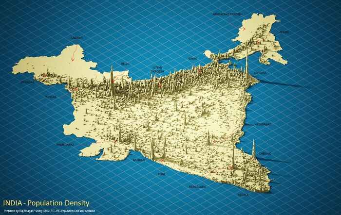 Population Density Of India Shown In 3D