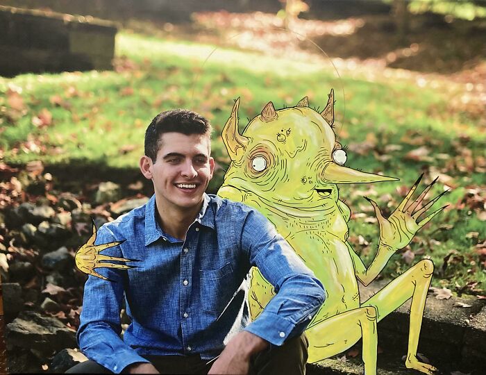 I Got This Blown Up Senior Photo At A Thrift Store, Added A Sweet Goblin. It’s 3’x2’ Big. He’s Massive!