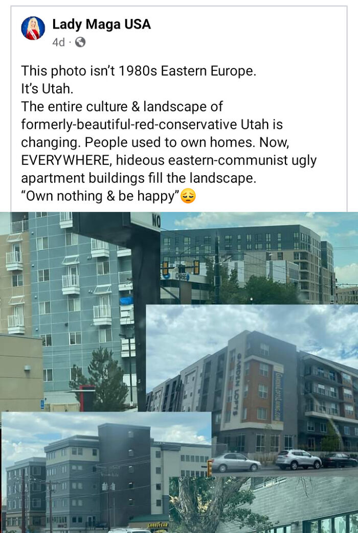 You Know, I Get These Aren't Pretty, But This Karen "Apartments Are Bad" Mindset Is Why We're Stuck With Suburban Sprawl In This Country