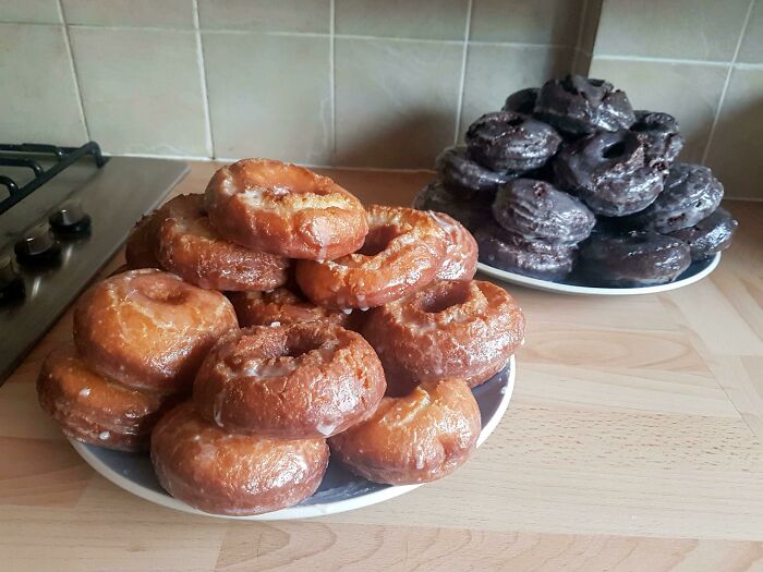 Homemade Sour Cream Glazed And Dutch Chocolate Glazed Donuts