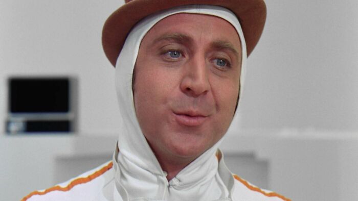 W***y Wonka in a white costume, close-up portrait representing inspiration from popular W***y Wonka quotes.