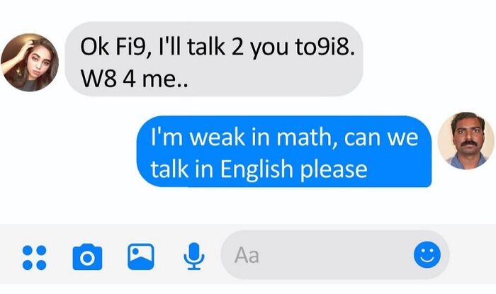 Conversation showing funny memes with text language and a reply asking to talk in English, highlighting funny memes idealist Xavier.