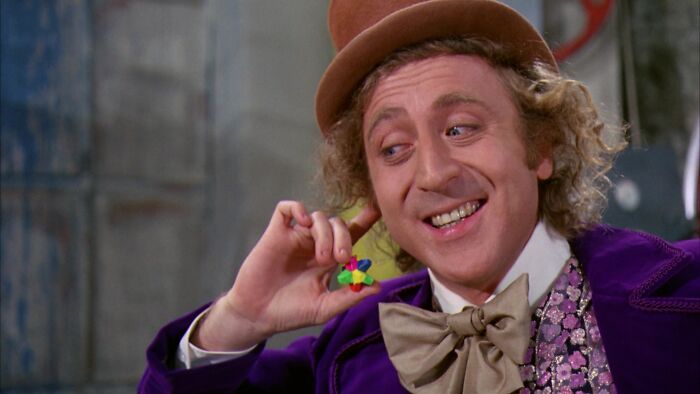 W***y Wonka holding candy 