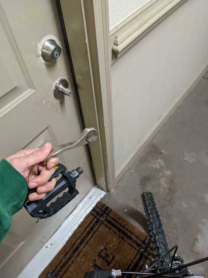 My Truck Is In The Shop So I've Been Biking To Work. This Morning My Bike Broke 50ft From My Apartment And When I Went To Take It Back Inside My Door Handle Fell Off