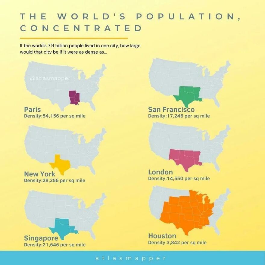 What Happens If You Fill The World's Population Of 7.9 Billion With The Population Density Of Major Cities