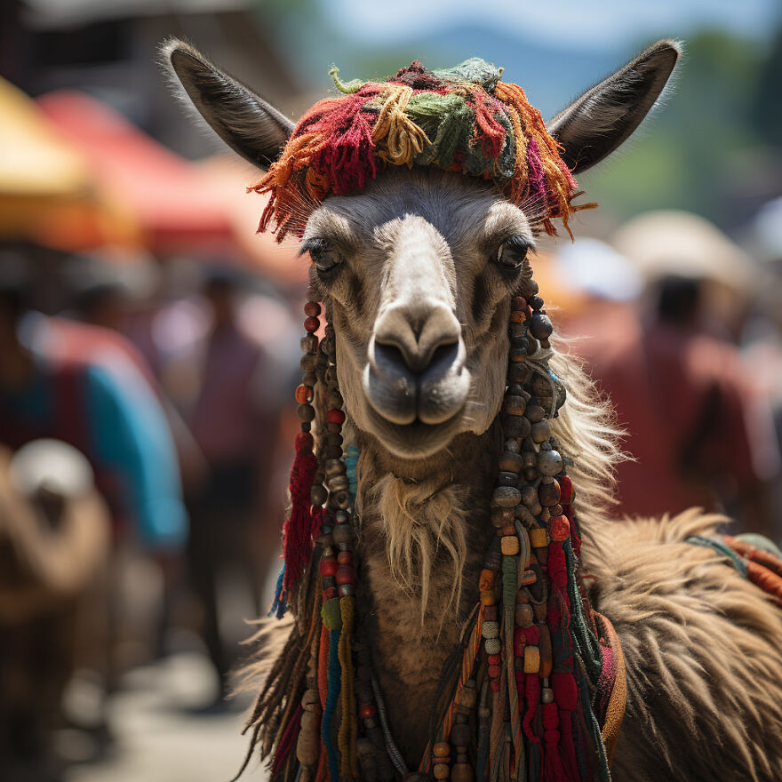 An Indigenous Llama At A Traditional Market