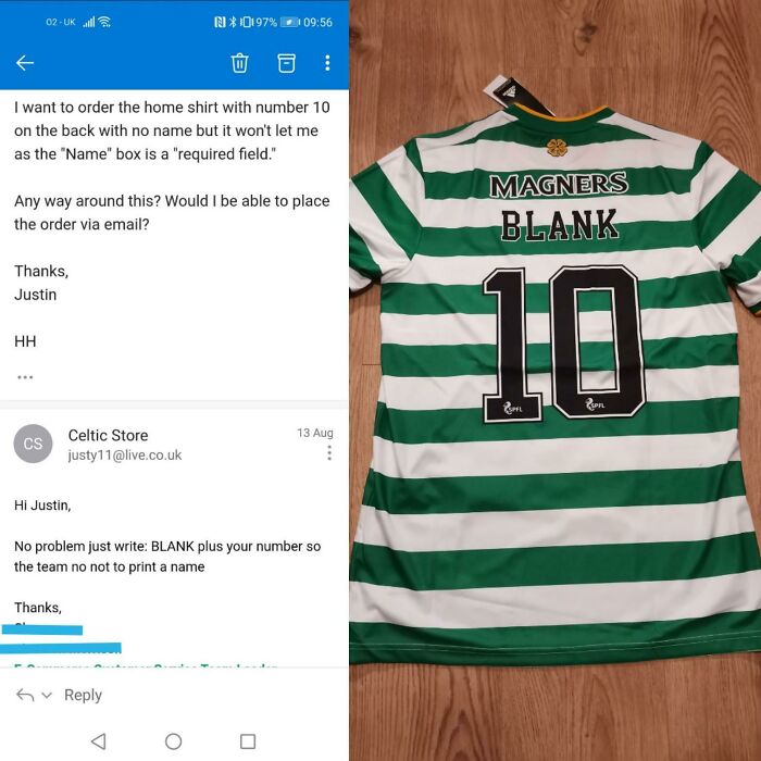 When A Man Wants To Order A Football Shirt With No Name On The Back