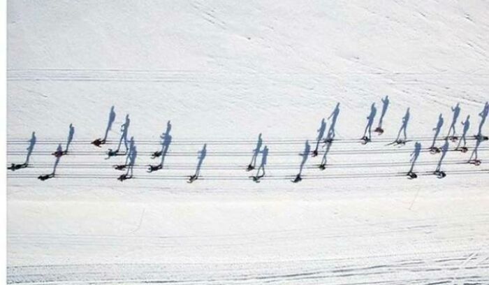 Skiers Looking Like Music Notes