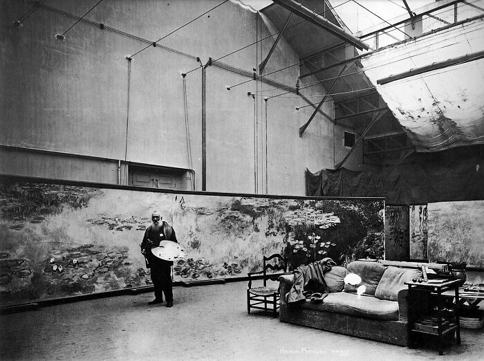 Claude Monet In His Home Studio Painting One Of His Water Lily Paintings, 1920