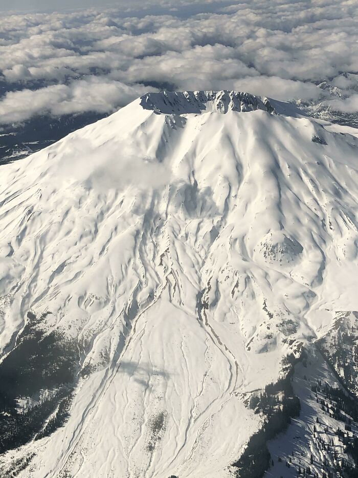 Mt St Helen’s From Above. Woke Up To The Pilot Letting Us Know That It Would Be Worth Looking Out The Right Window