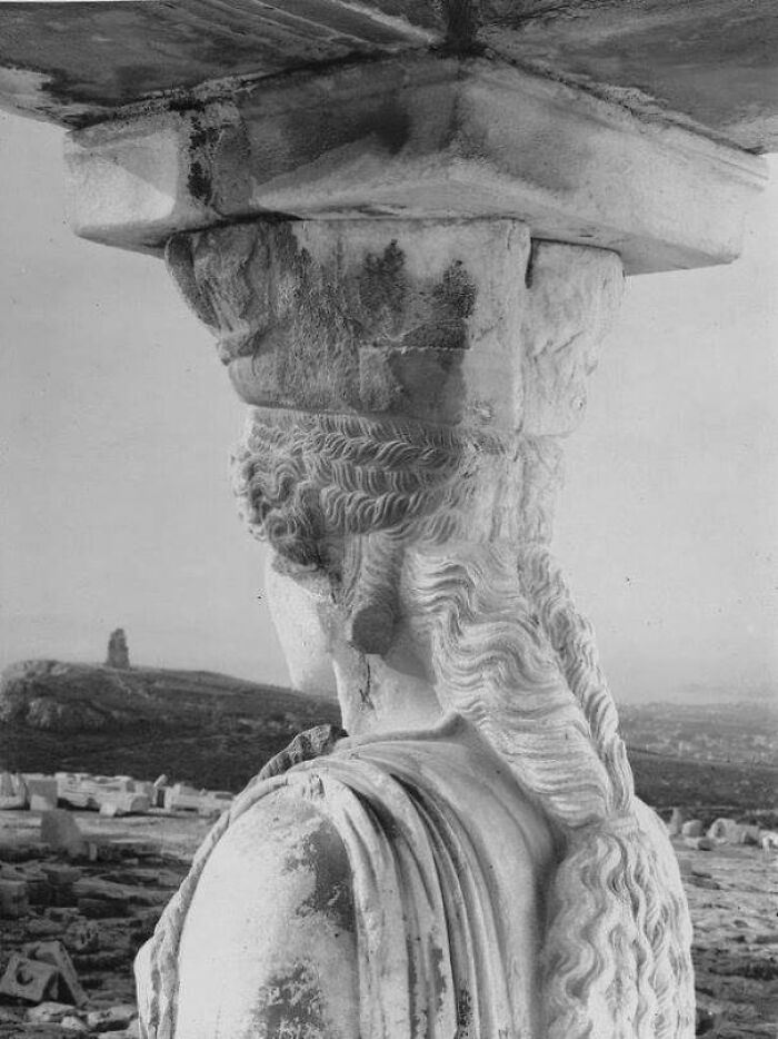 A Caryatid On The Acropolis Overlooking Athens--By Walter Hege