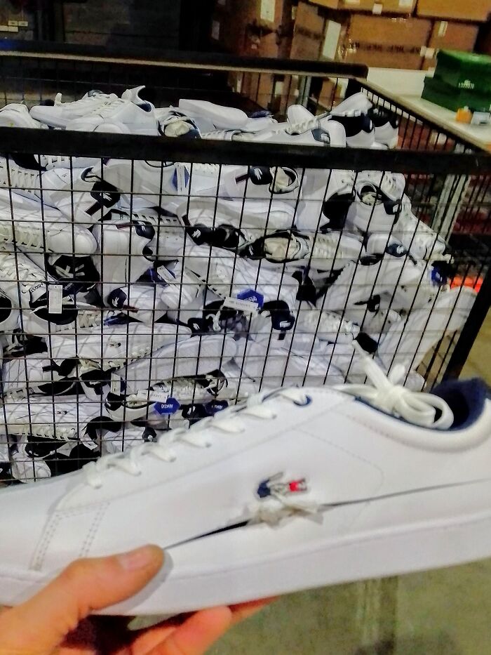 This Entire Bin Full Of Brand New, Intentionally Destroyed Shoes, Destined For Landfill. All To Prevent Reselling And To Maintain An Artificially High Price