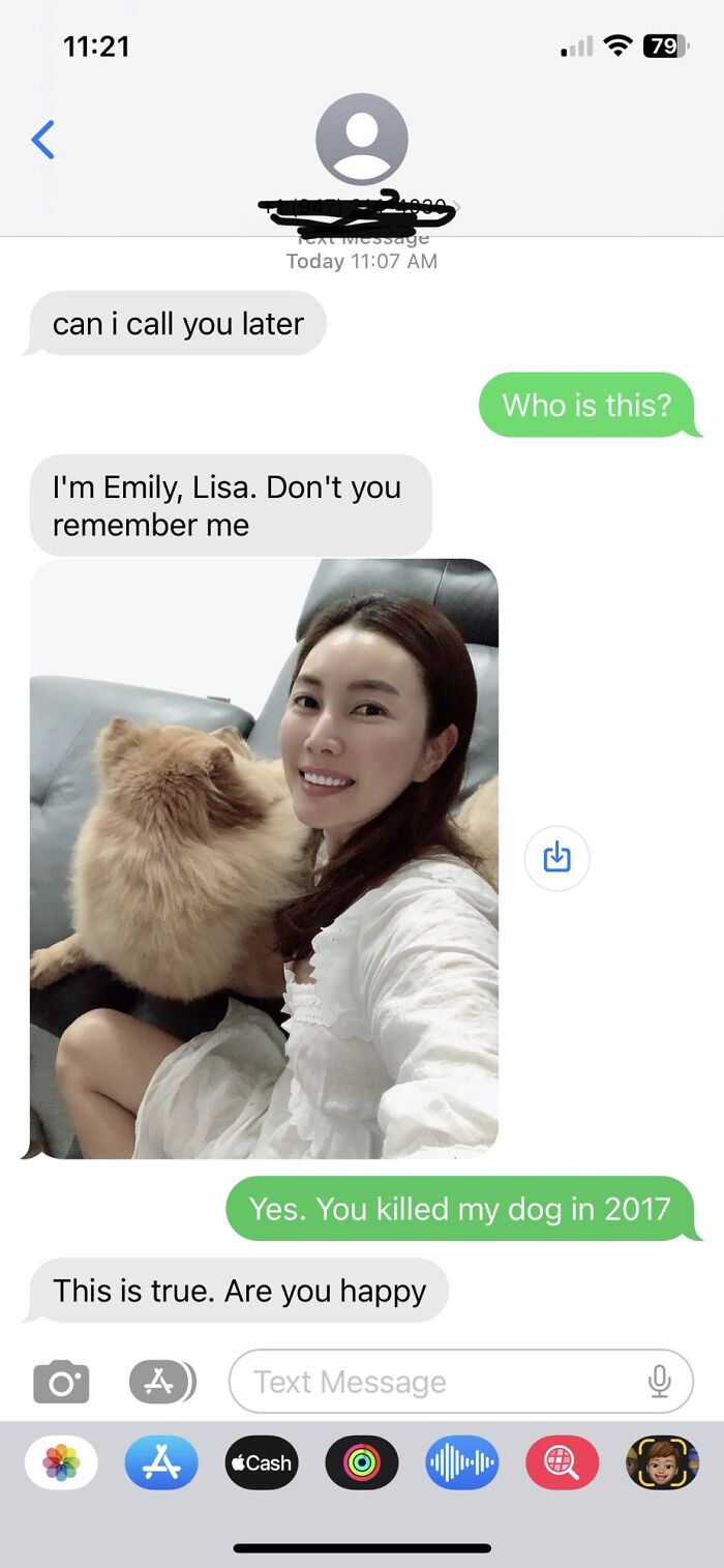 Text message exchange exposing a scammer with a photo, illustrating scammers who got baited and destroyed.