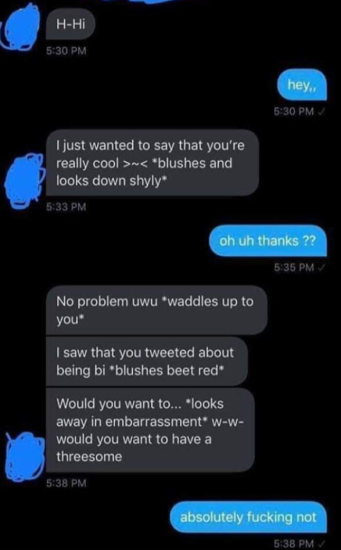 Embarrassing text conversation screenshot about a failed romantic advance.