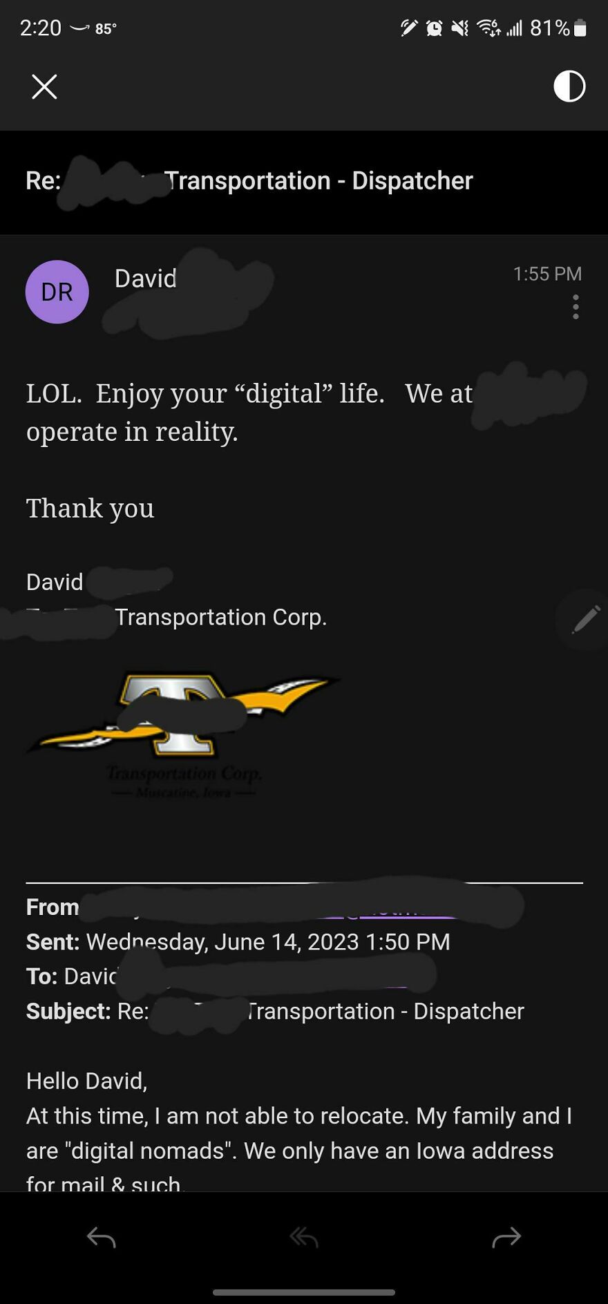 Got This Message From A Companies Recruiter Today...