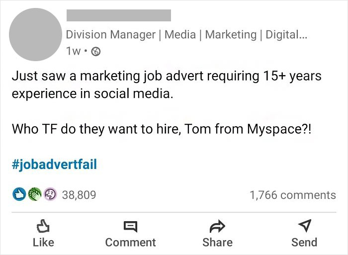 Seeking Candidate With 15+ Years Of Social Media Experience