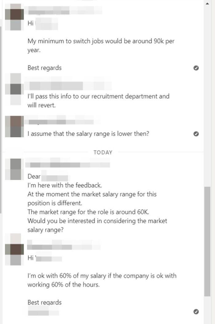 Imagine Asking If Someone's Ok With Earning 30% Less Than What They Currently Make