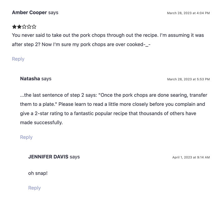 Amber Doesn't Bother To Read, And Gets Schooled By The Recipe's Author