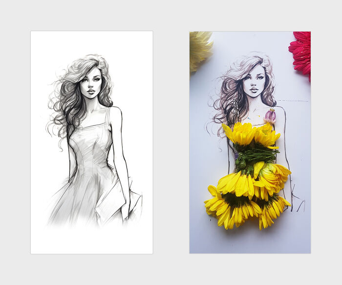 Basking In Golden Hues, A Dress Adorned With Sunflower Petals