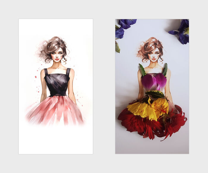 Orchid Flower Top And A Skirt Embellished With Multicolored Gerbera Flower Petals