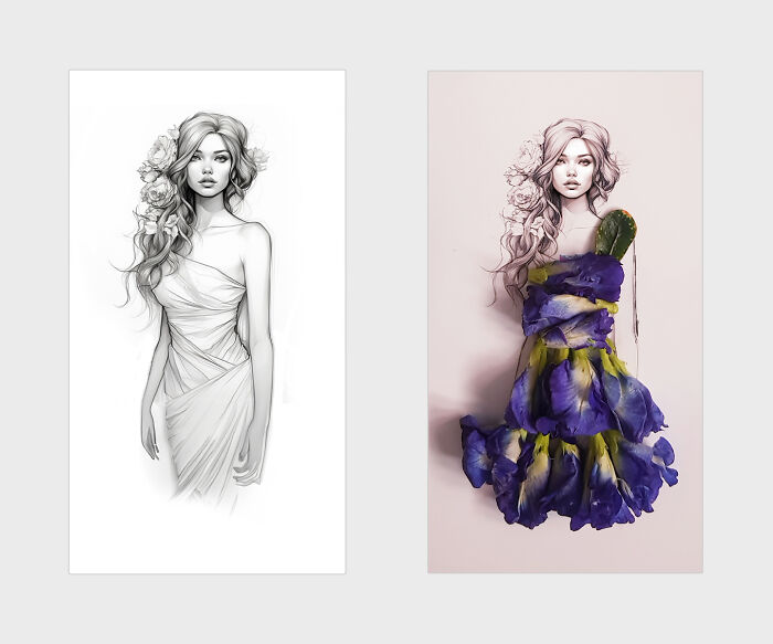 A Chic Blue Dress Adorned With Delicate Butterfly Pea Flowers